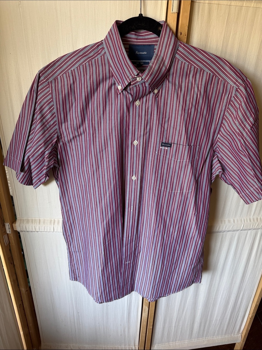Faconnable Men's Short-Sleeve Button-Down Stripe Shirt - Burgundy & White